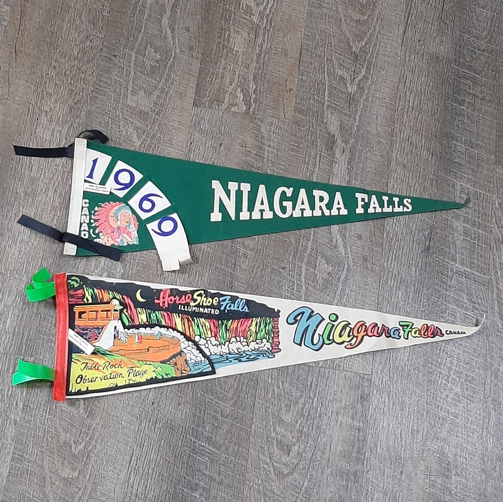 Vtg 69 Niagara Falls Canada Unique Pennant Flag Attached Table Rock Observation